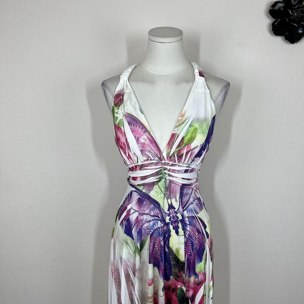 Y2K Dress Womens XL Butterfly Floral Halter Sundress Handkerchief 00s Fairy - Picture 4 of 8